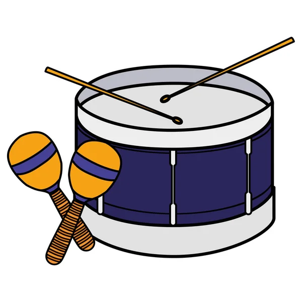 Muzikale instrumenten van de trommel en maracas — Stockvector
