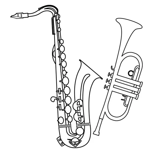 Instruments de saxophone et trompette instruments de musique — Image vectorielle