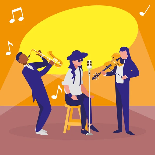 Singer and musicians band characters — Stock Vector