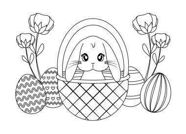 sevimli tavşan sepet ve Paskalya yumurta ile