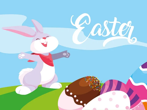 お菓子で飾られたウサギとイースターの卵 — ストックベクタ