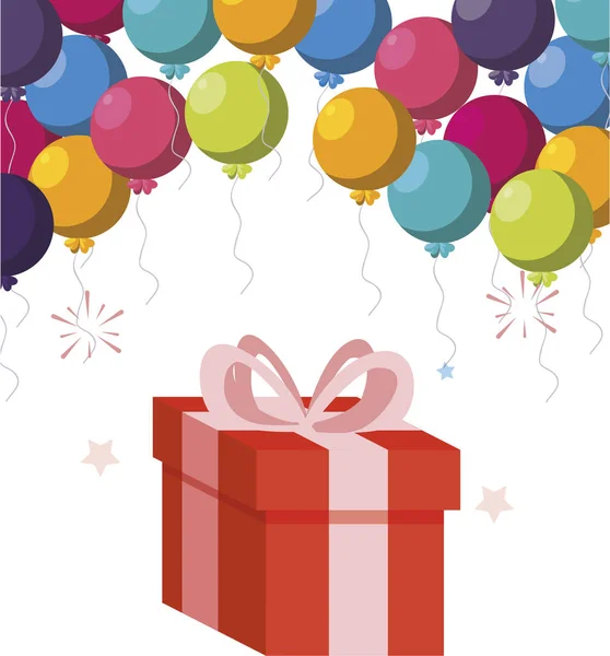 Regalo caja regalo con globos helio — Vector de stock