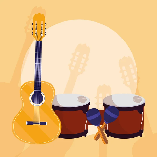 Guitar and timbals instruments musical — Stock Vector