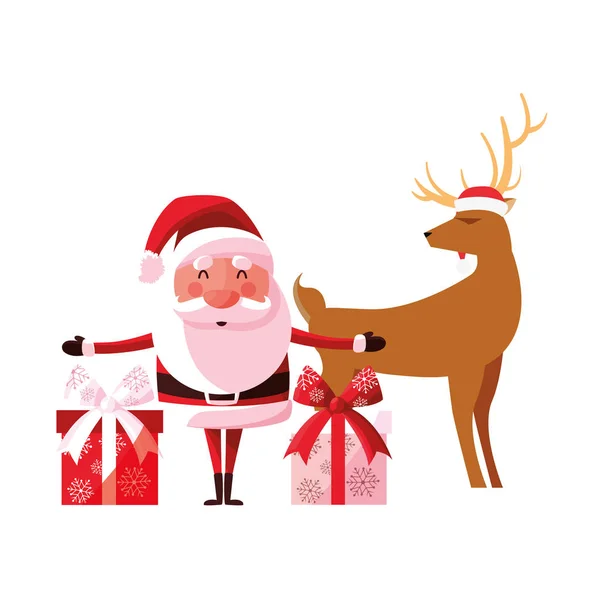 Рождественский олень Санта Клауса и подарки — стоковый вектор