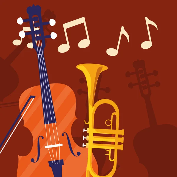 Geige und Trompeteninstrumente musikalisch — Stockvektor