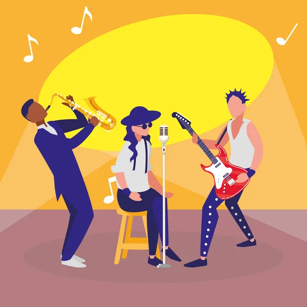 Singer and musicians band characters — Stock Vector
