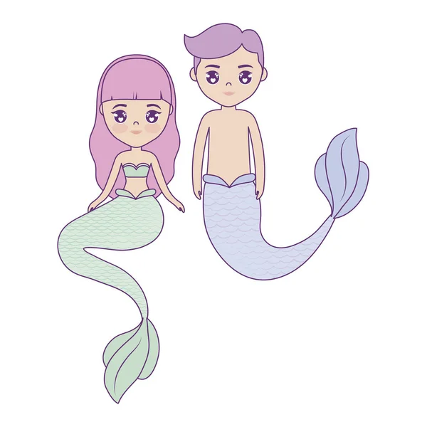 Niedliches Paar Meerjungfrauen Charakter — Stockvektor