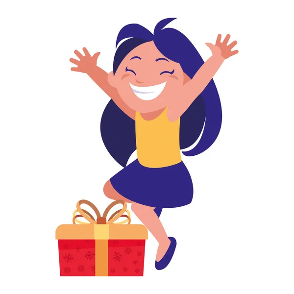 Chica feliz con caja de regalo celebración — Archivo Imágenes Vectoriales