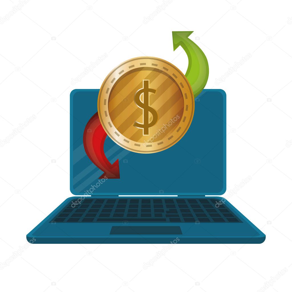laptop computer with coin money