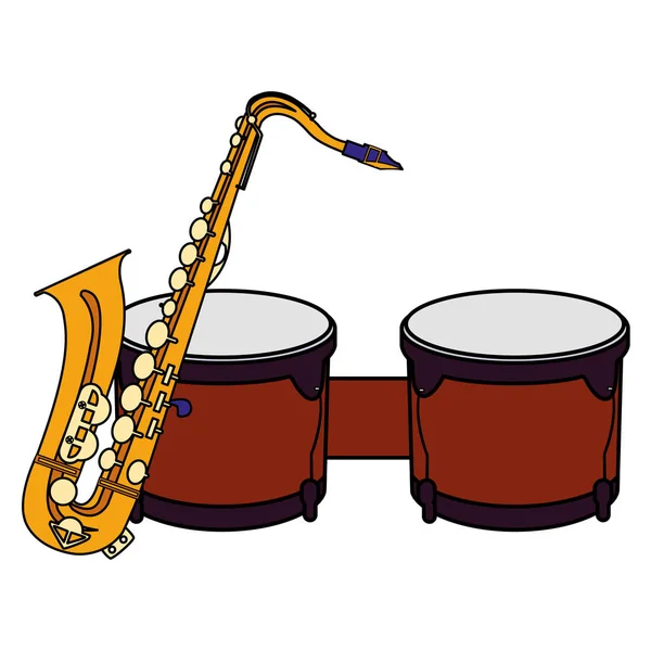 Saxofone e timbals instrumentos musicais —  Vetores de Stock