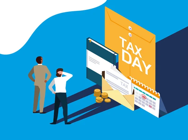 Przedsiębiorców w dniu podatku z koperty i ikony — Wektor stockowy