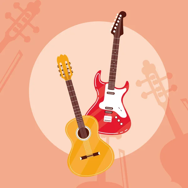 Instrumentos eléctricos y acústicos de guitarra — Vector de stock