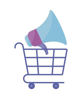 alışveriş sepeti ile megafon izole simgesi