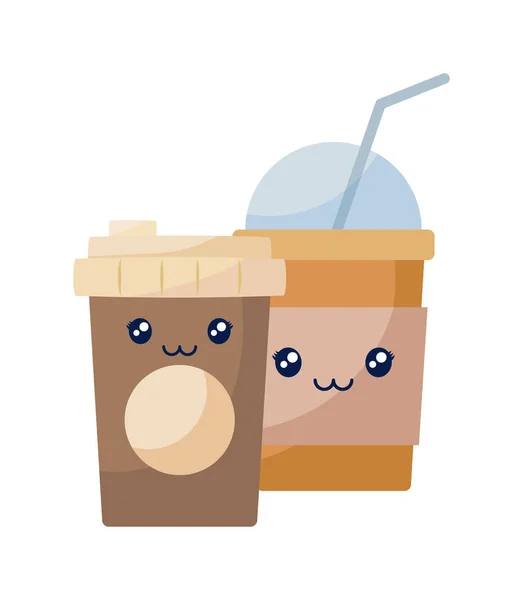Kaffe i plastbehållare med milkshake kawaii — Stock vektor