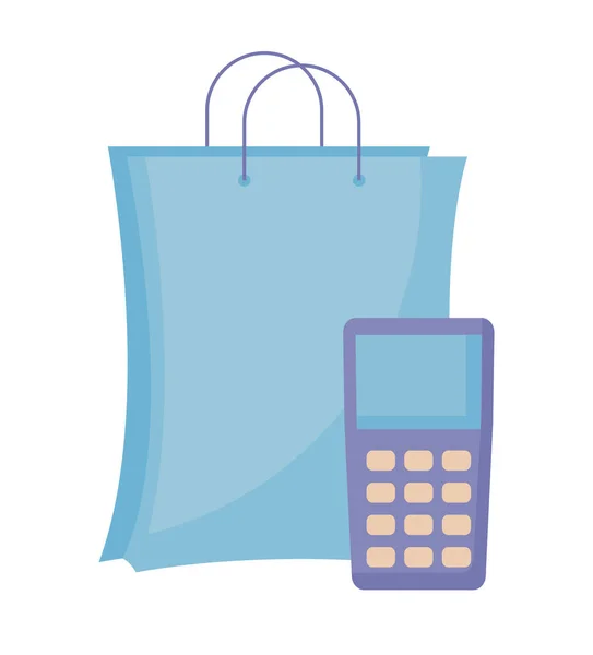 Dispositivo de dataphone com saco de compras — Vetor de Stock