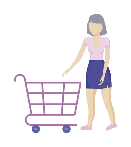 Mujer con carrito aislado icono — Vector de stock