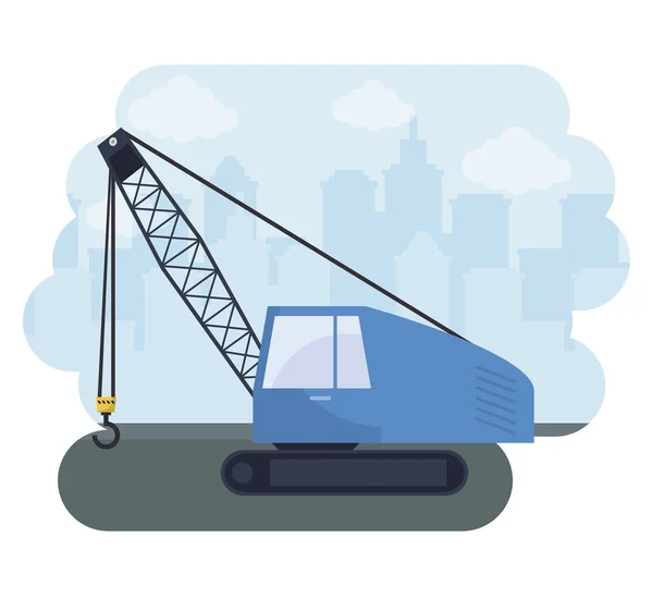 Camion grue en construction avec paysage urbain — Image vectorielle