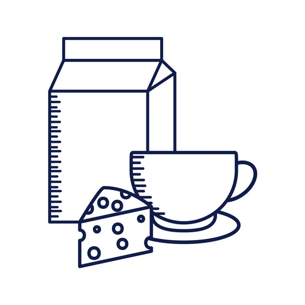 Taza con queso y caja de leche — Vector de stock