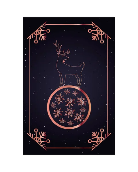 Boule cerf flocon de neige décoration fond sombre — Image vectorielle