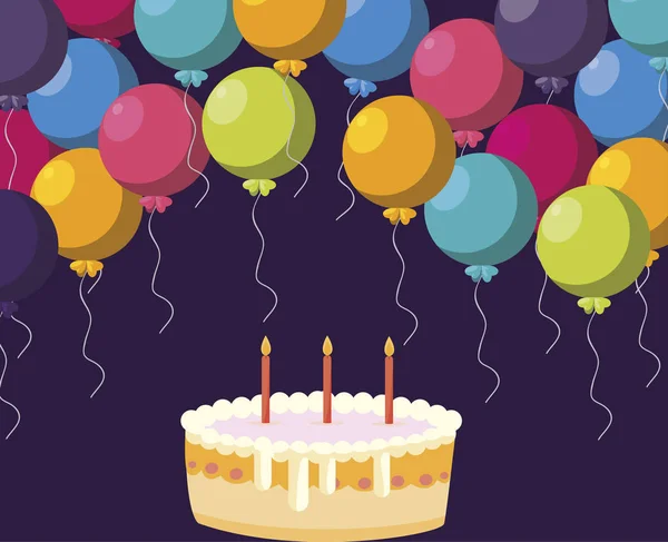 甜蛋糕生日与气球氦 — 图库矢量图片