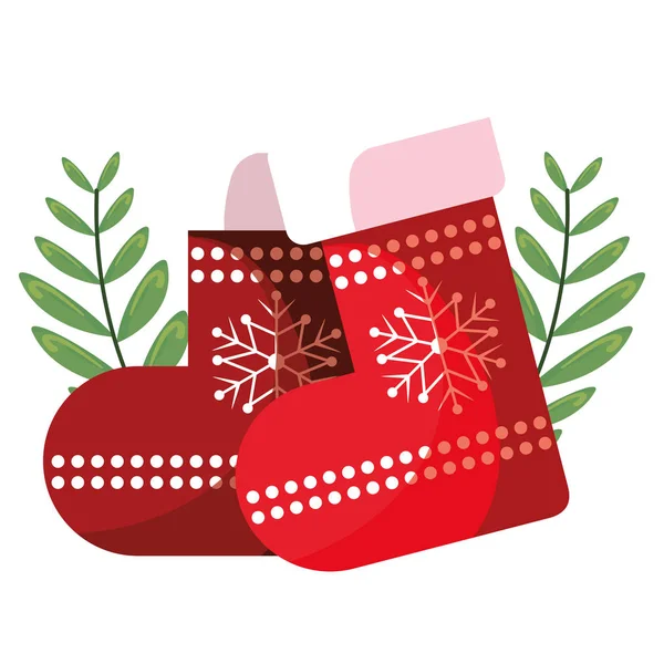Ponožky větve listy vánoční dekorace — Stockový vektor