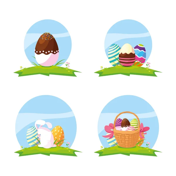 Conjunto de huevos y conejo lindo Pascua — Vector de stock