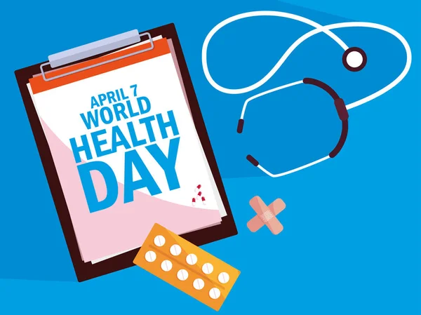 Всесвітній день здоров'я листівка з буфера і набір піктограм — стоковий вектор