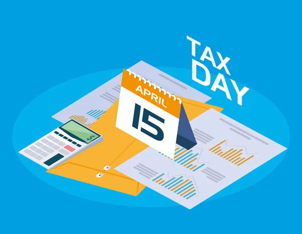 Ημέρα φόρου με γραφικό ημερολόγιο και στατιστικά στοιχεία — Διανυσματικό Αρχείο