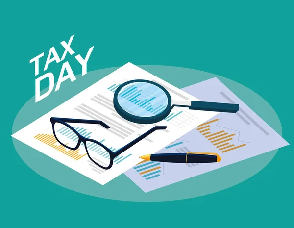 Tax day with statistic document and set icons — Stock Vector