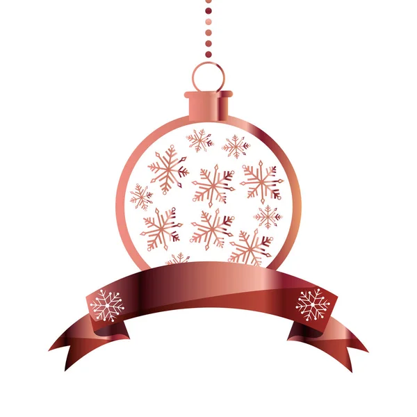 Decorative christmas ball hanging ribbon — Stock Vector