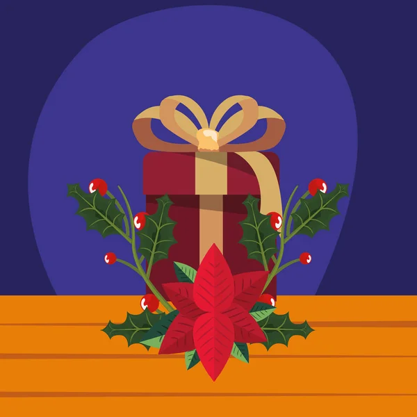 Noel hediye kutusu holly berry — Stok Vektör