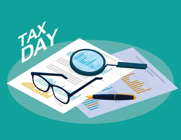 Den daňové statistiky dokumentu a sady ikon — Stockový vektor