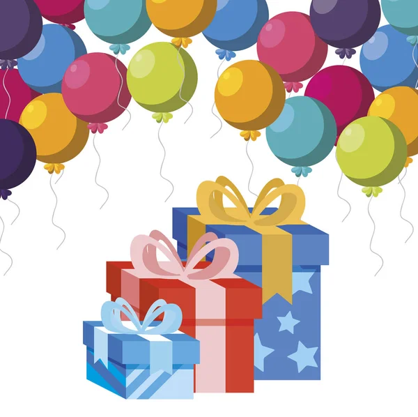 Regalo caja regalo con globos helio — Vector de stock