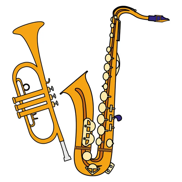 Saxofón e instrumentos de trompeta musical — Vector de stock