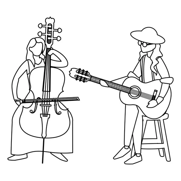 Couple de musiciens personnages — Image vectorielle