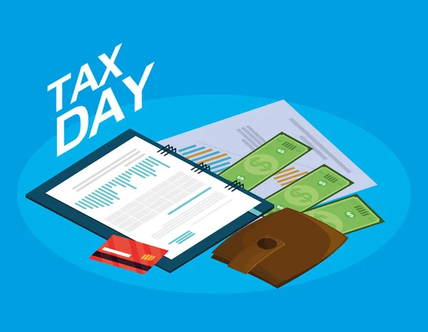 Tax day with planner and business icons — Stock Vector