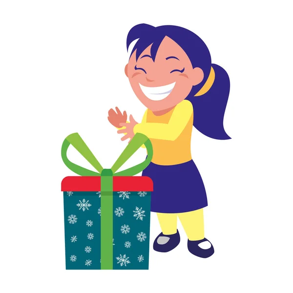 Chica feliz con caja de regalo celebración — Archivo Imágenes Vectoriales