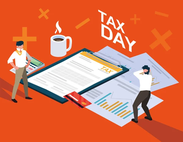 Podnikatelé v den daňové schránky a ikony — Stockový vektor