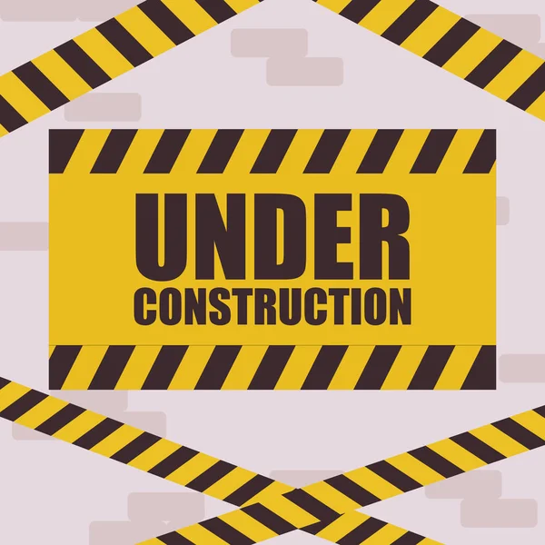 Under construction label with caution tape — Stock Vector