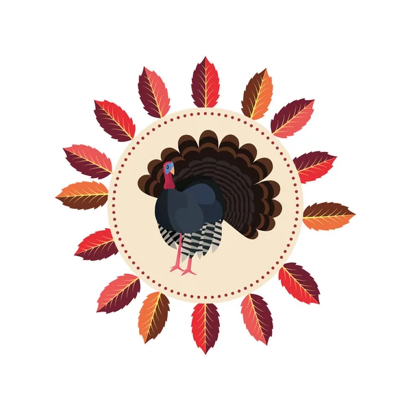 Thanksgiving turkey leaves foliage sticker — Stock Vector