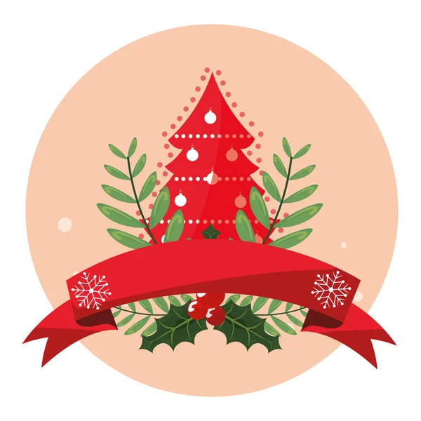 Рождественская лента украшения листьев дерева — стоковый вектор