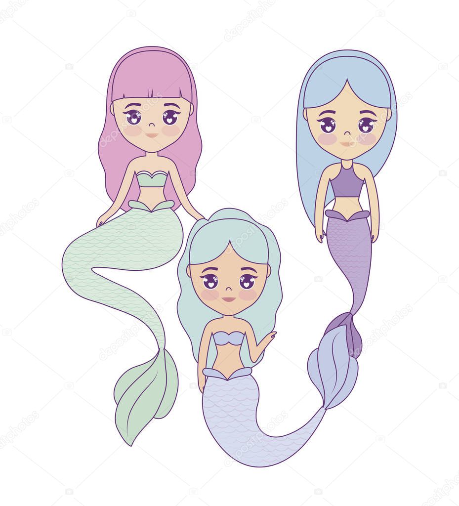 group of cute mermaids character
