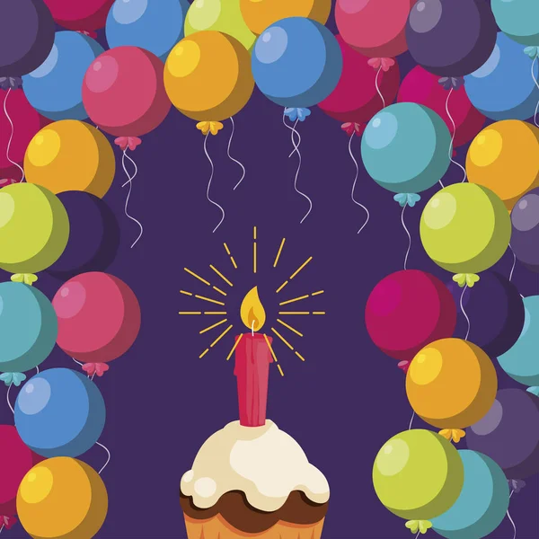 Édes cupcake születésnapi léggömbök hélium kerettel — Stock Vector