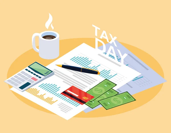 税日与统计文件和设置图标 — 图库矢量图片