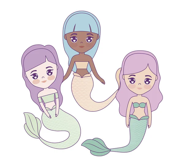 Gruppe von niedlichen Meerjungfrauen Charakter — Stockvektor