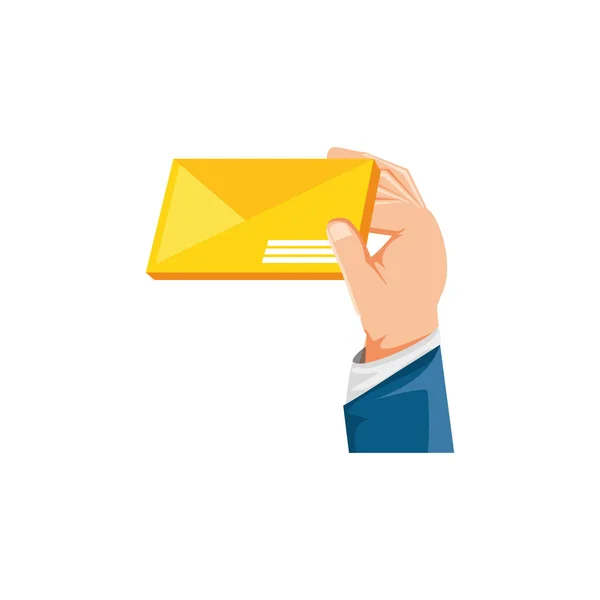 Mano con sobre correo aislado icono — Vector de stock