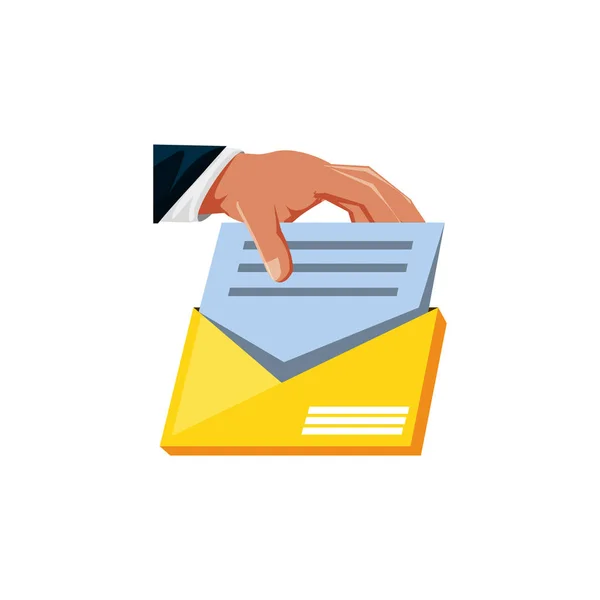 Hand with envelope mail isolated icon — Stock Vector