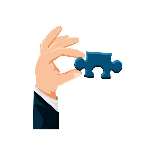 Main avec pièce de puzzle icône isolée — Image vectorielle