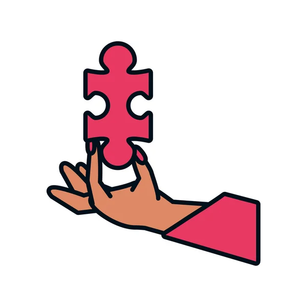 Hand med pussel bit isolerade ikonen — Stock vektor