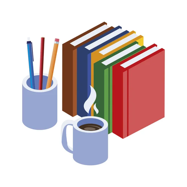 Pile de livres de texte avec tasse à café — Image vectorielle